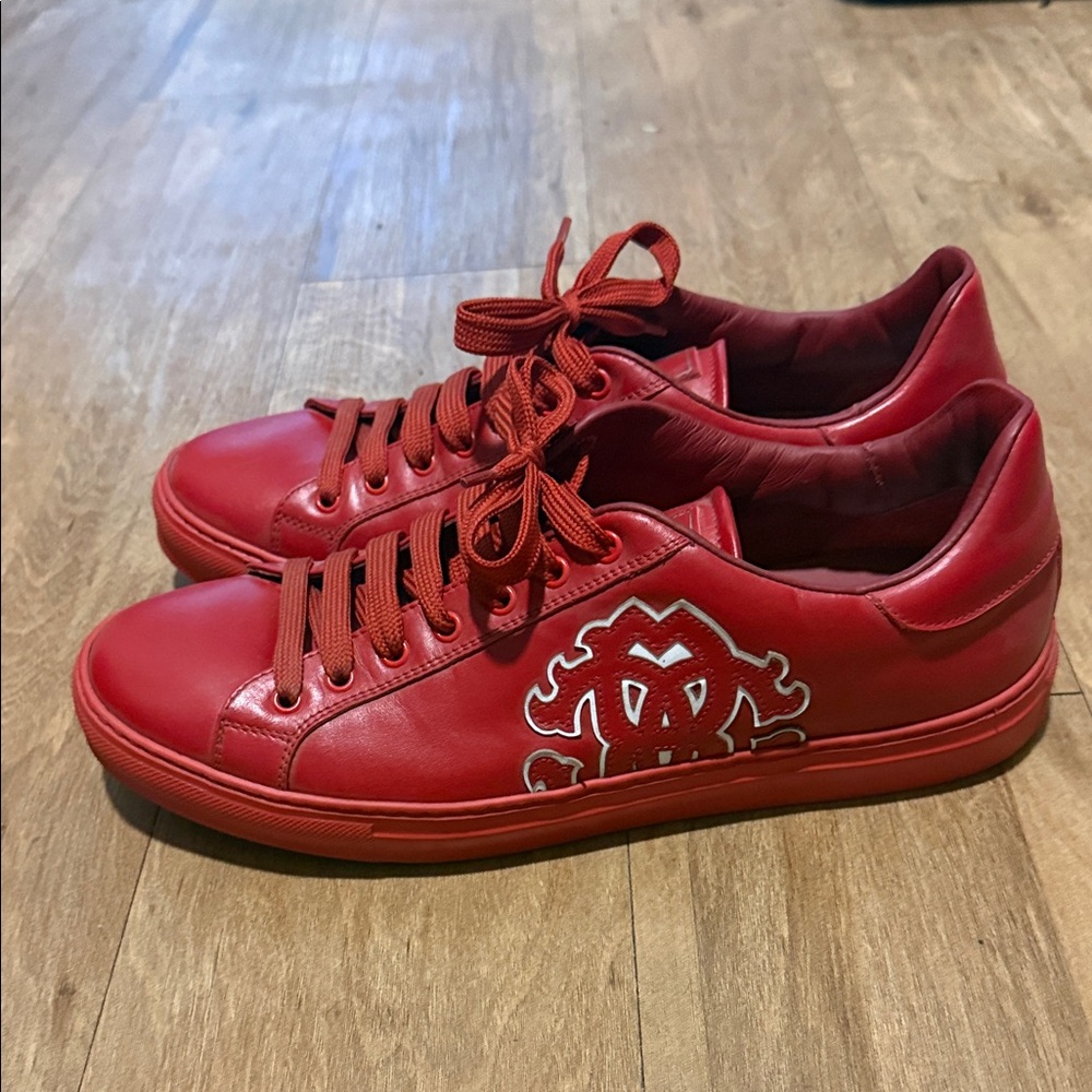 Red Designer Lace-Up Sneakers